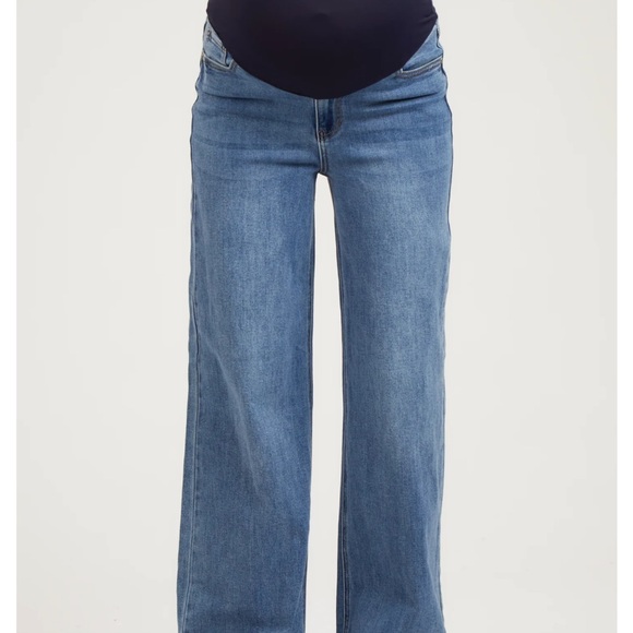 Pinkblush Denim - Blue Vintage Wash Raw Hem Wide Leg Maternity Jeans